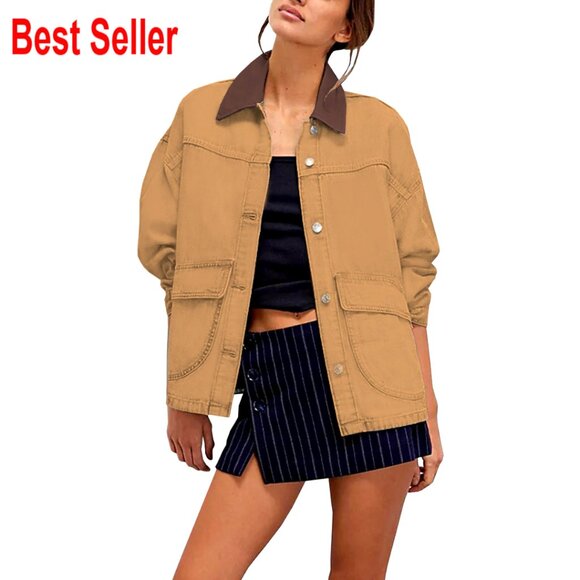Jackets & Blazers - Oversized Denim Jacket Chic Y2K Retro Button Down Coat with Pockets